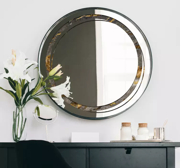 둥근 거울 프레임 돌 질감 거울 스티커 - TenStickers