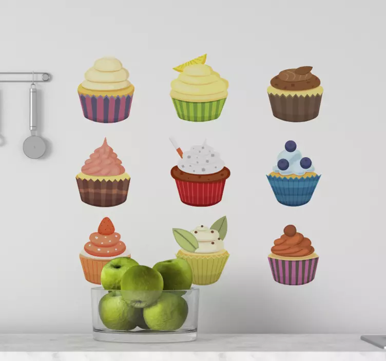 다채로운 컵 케이크 음식 스티커 세트 - TenStickers