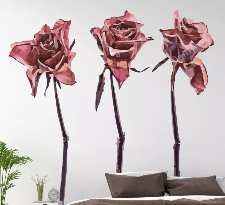 말린 장미 3 개 세트 꽃 벽 스티커 - TenStickers