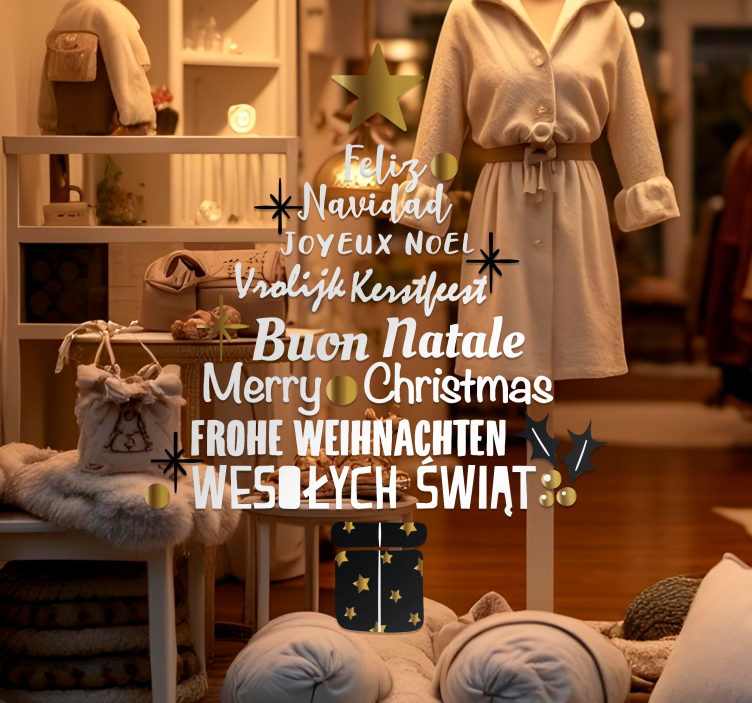 비닐 상점 간판 다양한 언어로 된 크리스마스 트리 - TenStickers