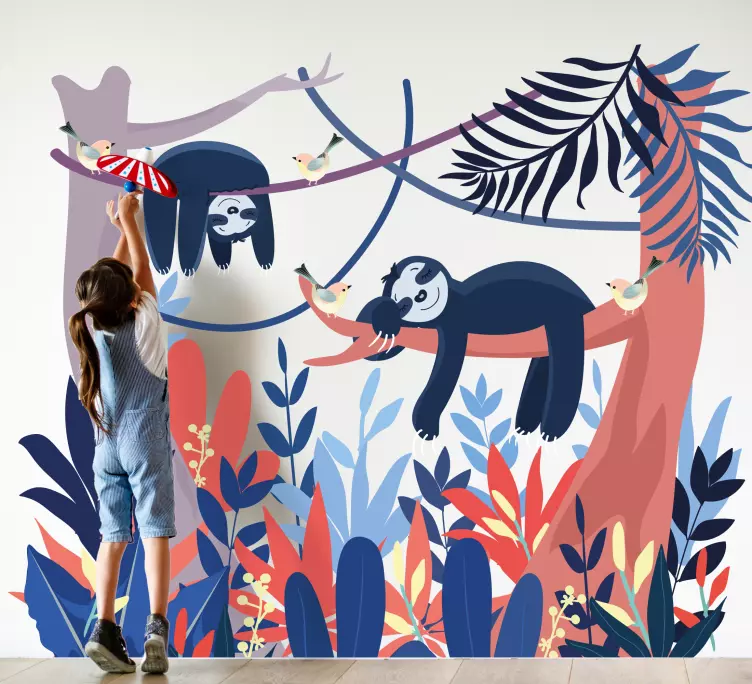 숲 그림 데칼에서 잠자는 동물 - TenStickers