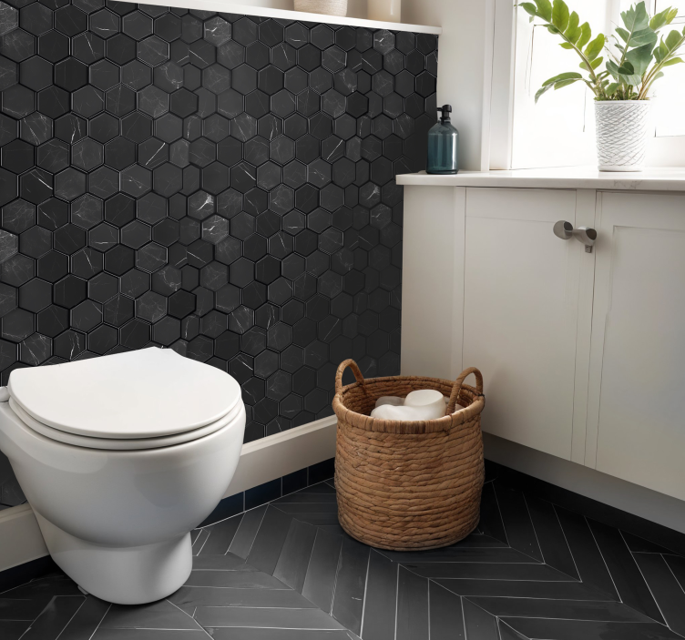 타일 스티커 육각형 검정 - TenStickers