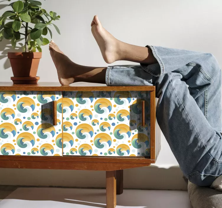 타일 스티커 물결과 점 디자인 - TenStickers