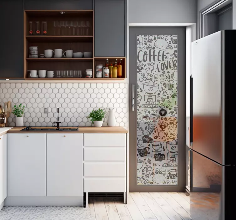 반투명 커피 시간 도면 창 스티커 - TenStickers