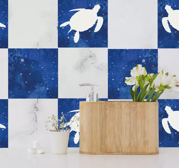 은하 패턴 타일과 거북이 스티커 - TenStickers