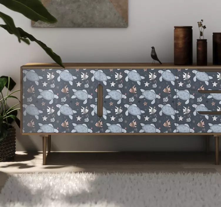 바다 가구 아래 거북이와 물고기 스티커 - TenStickers