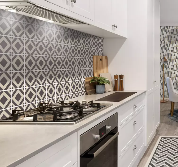 빈티지 베이지 사각 패턴 타일 스티커 - TenStickers