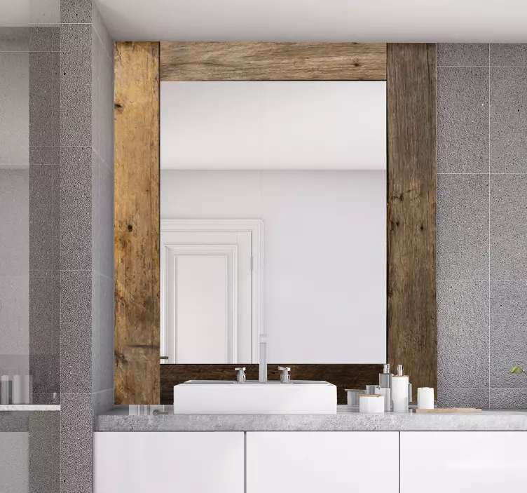 빈티지 나무 질감 거울 스티커 - TenStickers