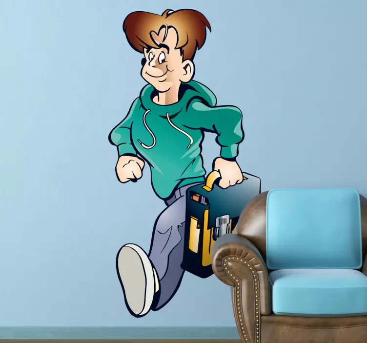 사람과 문자 벽 스티커 달리는 만화 캐릭터 - TenStickers