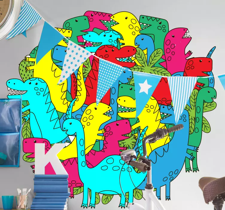 드래곤과 공룡 벽 스티커 다양한 공룡 집단 - TenStickers