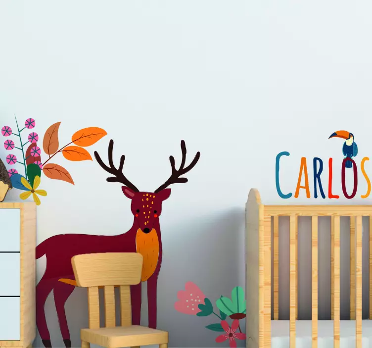 고양이 및 개 벽 스티커 사용자 정의 가능한 사슴 일러스트 - TenStickers
