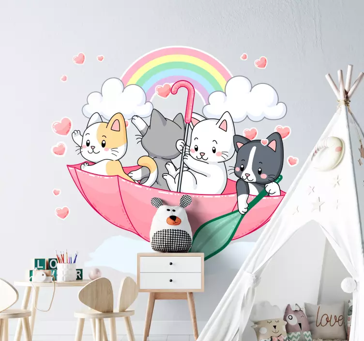고양이 및 개 벽 스티커 사랑스러운 고양이 우산 - TenStickers