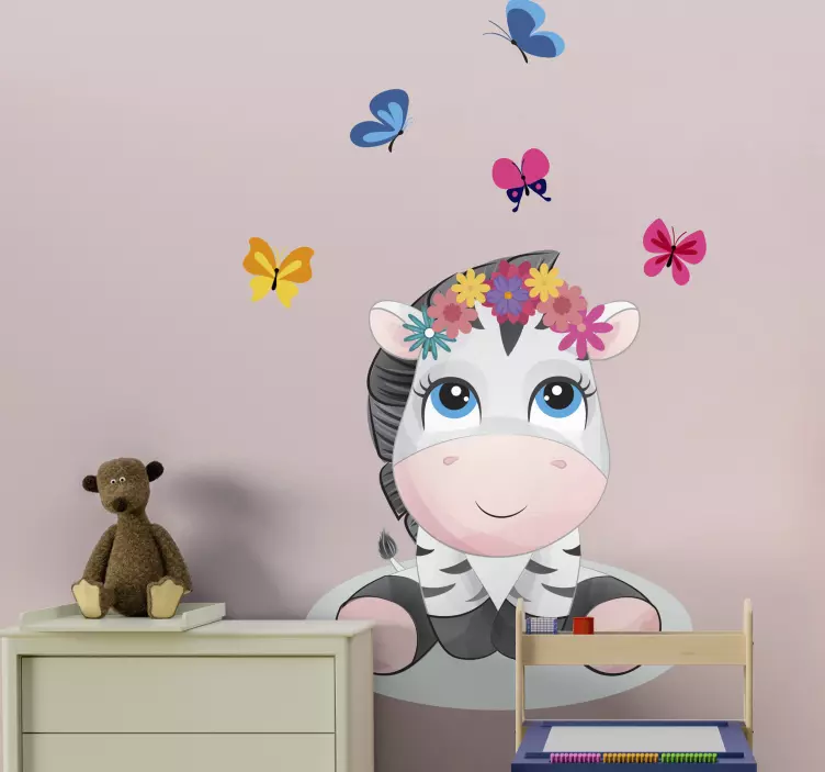 고양이 및 개 벽 스티커 귀여운 얼룩말 캐릭터 - TenStickers