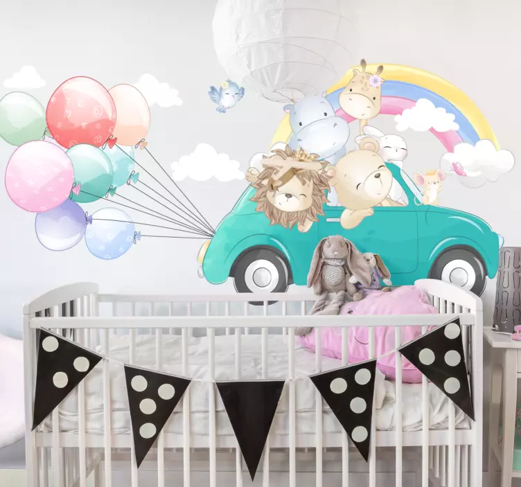 그림 벽 스티커 동물 모험 자동차 - TenStickers