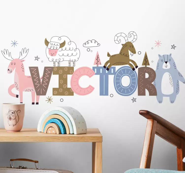 어린이를위한 벽 스티커 이름이 있는 동물 - TenStickers