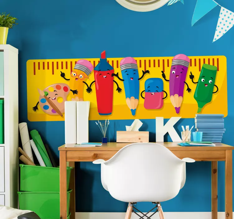 어린이를위한 벽 스티커 쾌활한 문구류 캐릭터 - TenStickers
