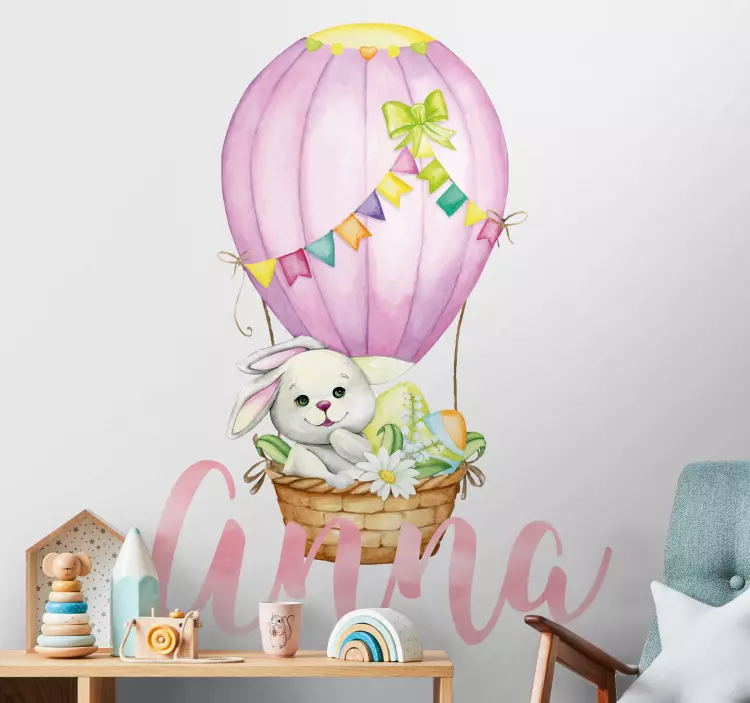 어린이를위한 벽 스티커 이름이 있는 흰 토끼 - TenStickers