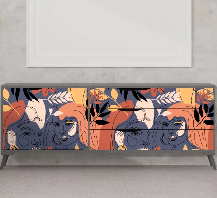 사람과 문자 벽 스티커 스타일화된 얼굴 패턴 - TenStickers