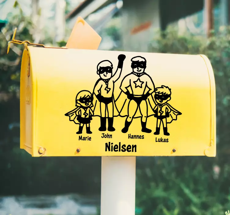 사람과 문자 벽 스티커 슈퍼히어로 가족 사진 - TenStickers