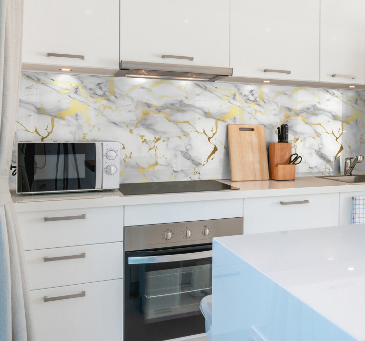 질감 벽 스티커 흰색 대리석과 금빛 담자 - TenStickers