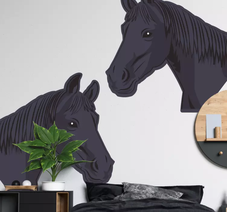 야생 동물 벽 스티커 말 머리 예술 작품 - TenStickers