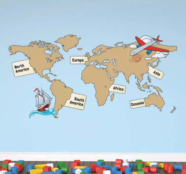 대륙으로 세계지도 스티커 - TenStickers