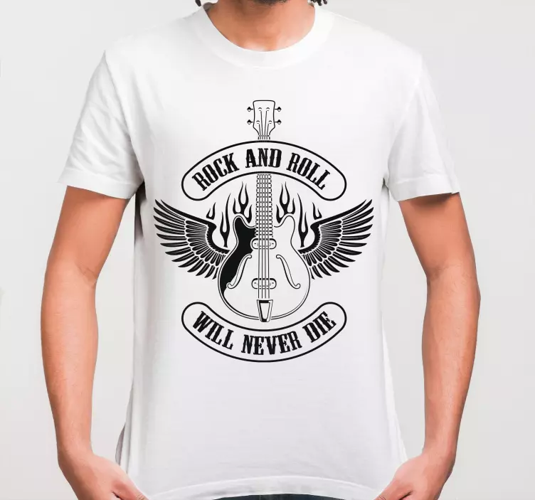 록 텍스트 사용자 정의 티셔츠와 함께 불에 기타 - TenStickers