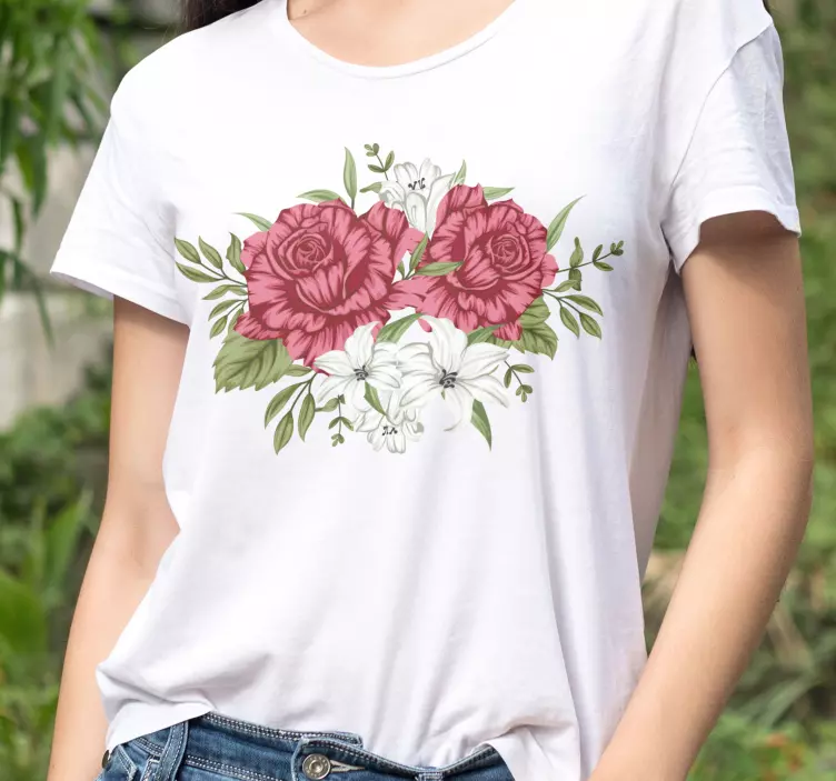 빨간색으로 칠해진 꽃 맞춤 티셔츠 - TenStickers