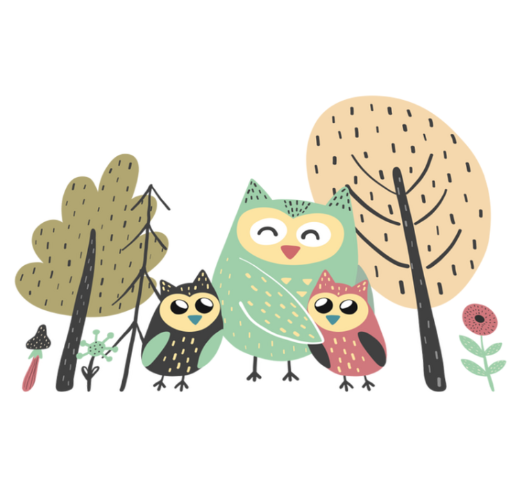 비닐 카펫 동물 나무에 앉은 알록달록한 올빼미 - TenStickers