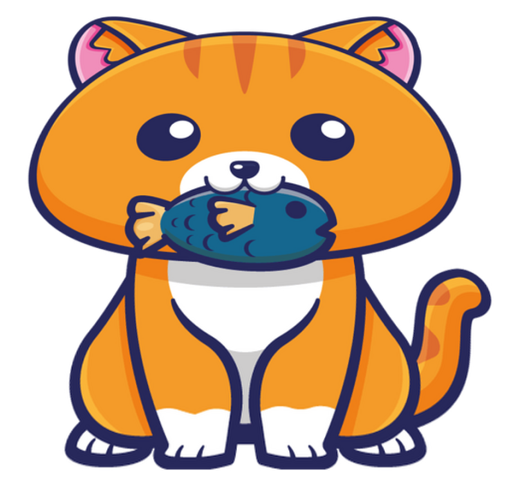 비닐 카펫 동물 귀여운 고양이와 물고기 - TenStickers