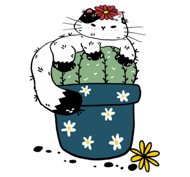 비닐 카펫 동물 장난기 가득한 고양이 선인장 - TenStickers