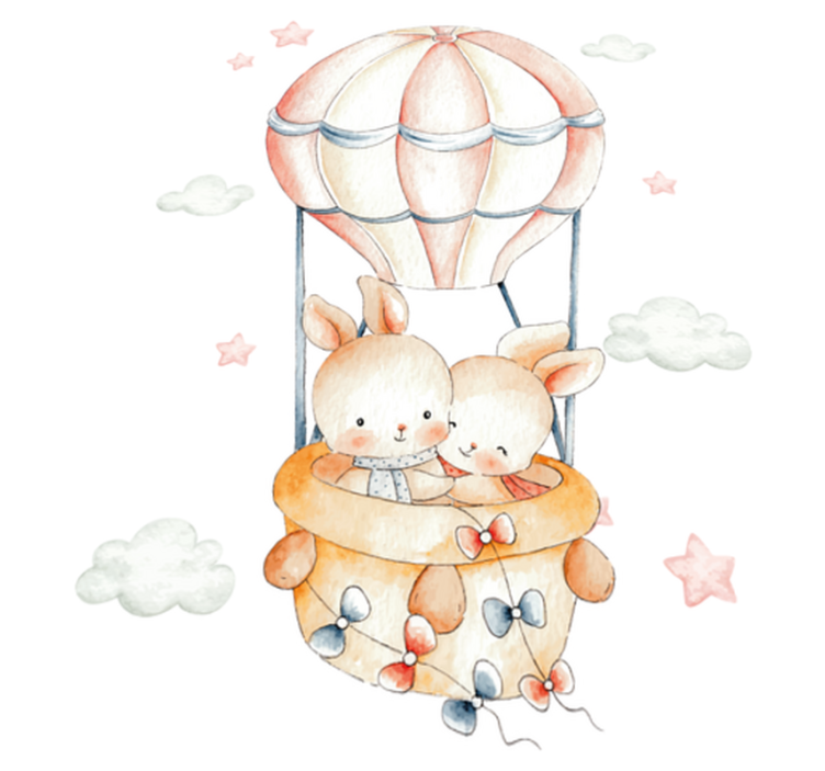 비닐 카펫 동물 파스텔 토끼와 열기구 - TenStickers