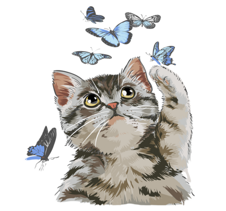 비닐 카펫 동물 파란 나비와 함께하는 고양이 - TenStickers