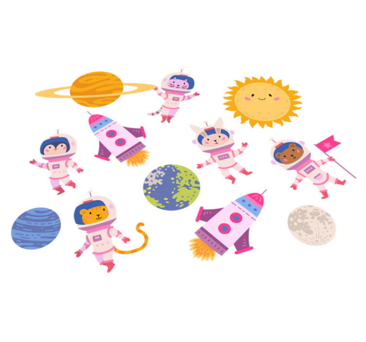 비닐 카펫 동물 우주비행사와 로켓 - TenStickers