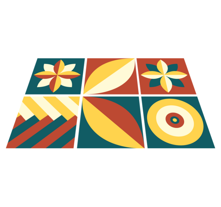 기하학적 효과 비닐 카펫 녹색과 주황색 패턴 타일 - TenStickers