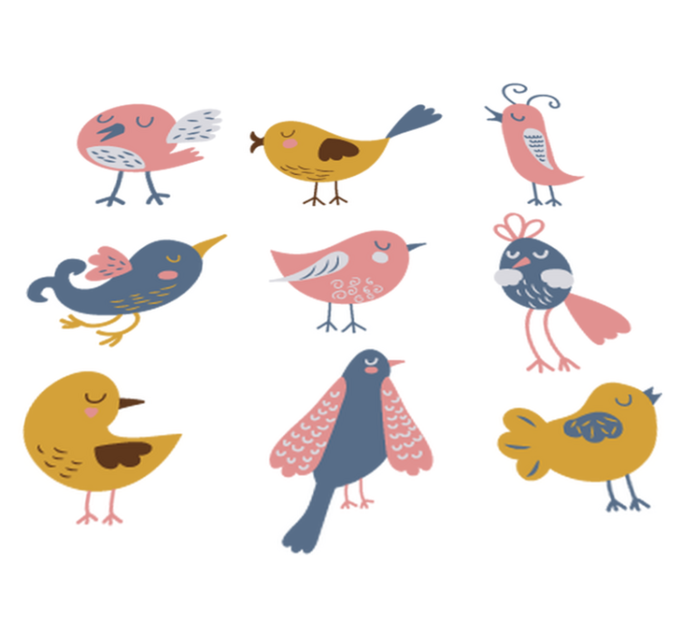 어린 이용 비닐 카펫 아홉 마리 새 스티커 - TenStickers