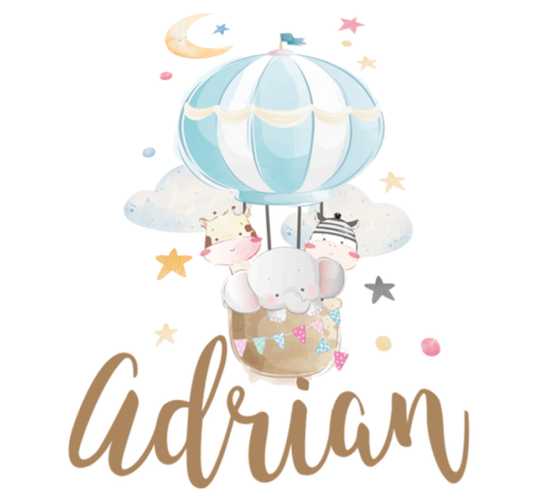 어린 이용 비닐 카펫 풍선 위의 세 동물과 별, 구름 - TenStickers