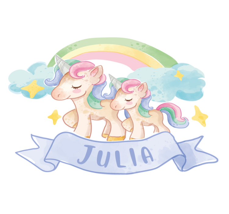 어린 이용 비닐 카펫 무지개 위 행복한 유니콘 - TenStickers