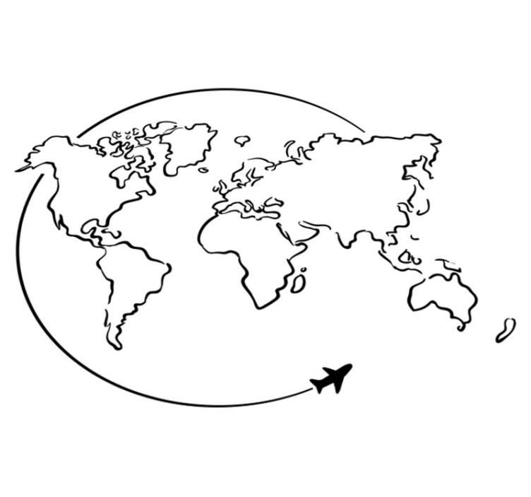 세계 지도 비닐 카펫 비행기 원형 지도 - TenStickers