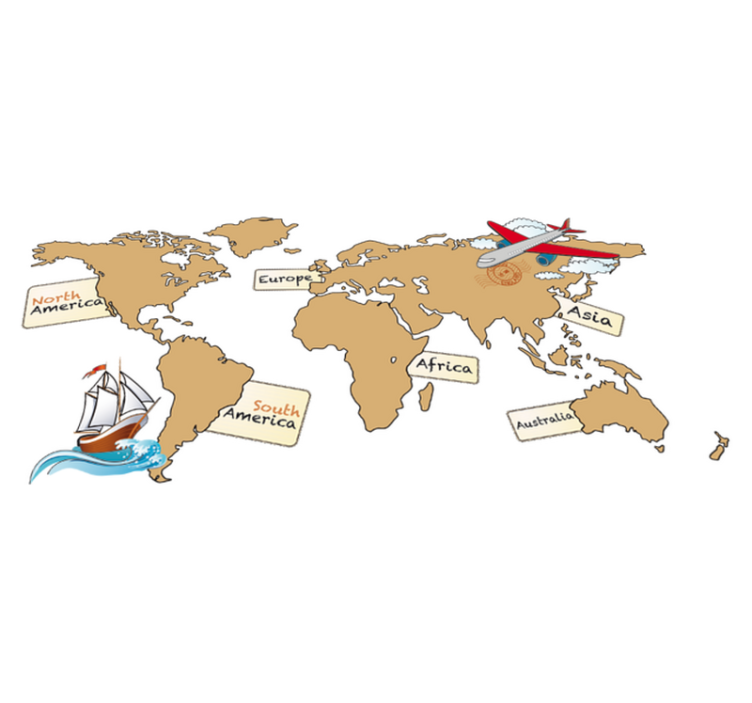 세계 지도 비닐 카펫 영어 대륙 지도 - TenStickers