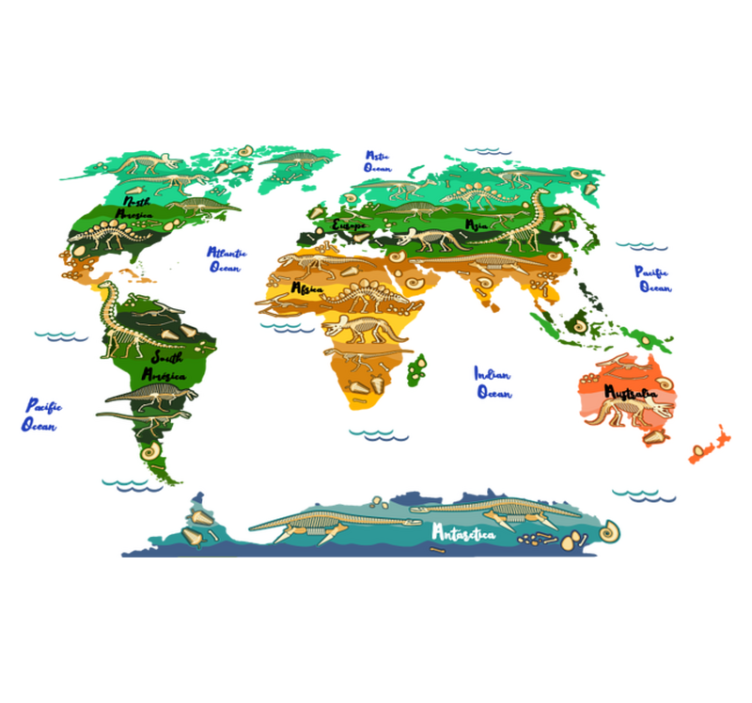 세계 지도 비닐 카펫 공룡 영어 이름 지도 - TenStickers