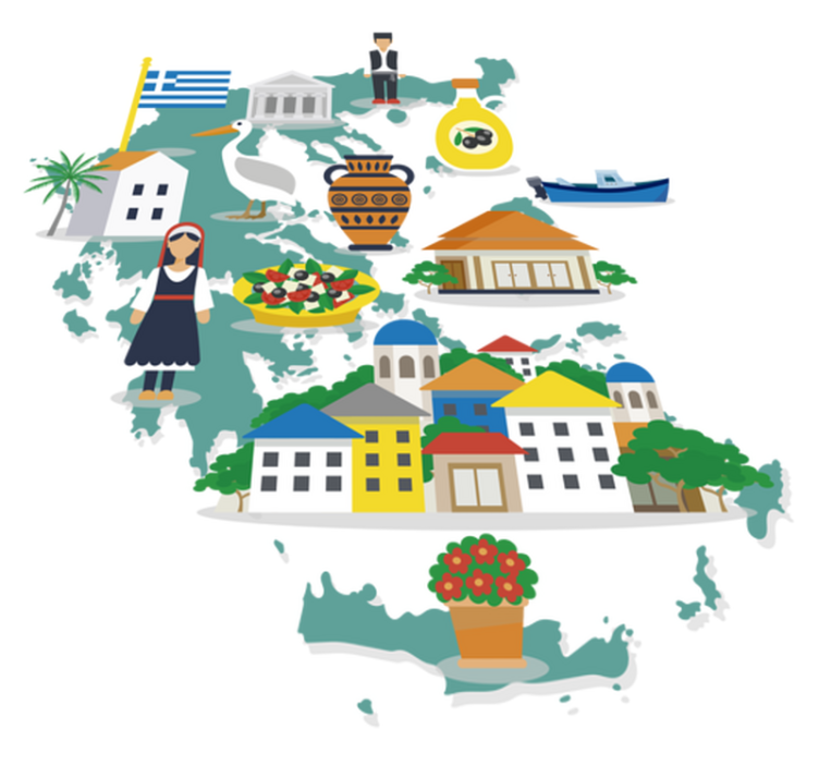 세계 지도 비닐 카펫 그리스 및 섬 일러스트 지도 - TenStickers