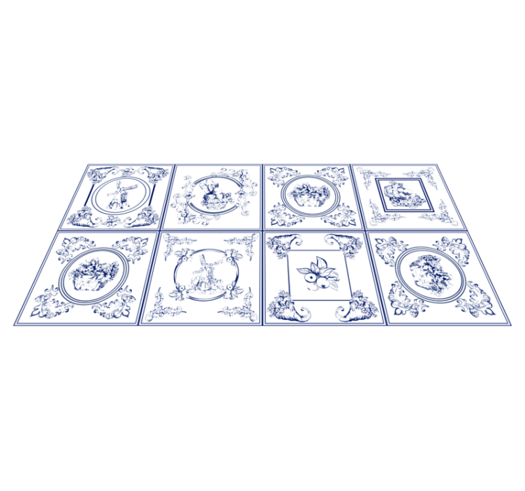 빈티지 블루 타일 카펫 - TenStickers