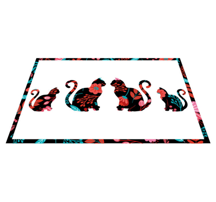 비닐 카펫 꽃과 식물 다채로운 고양이 실루엣 - TenStickers