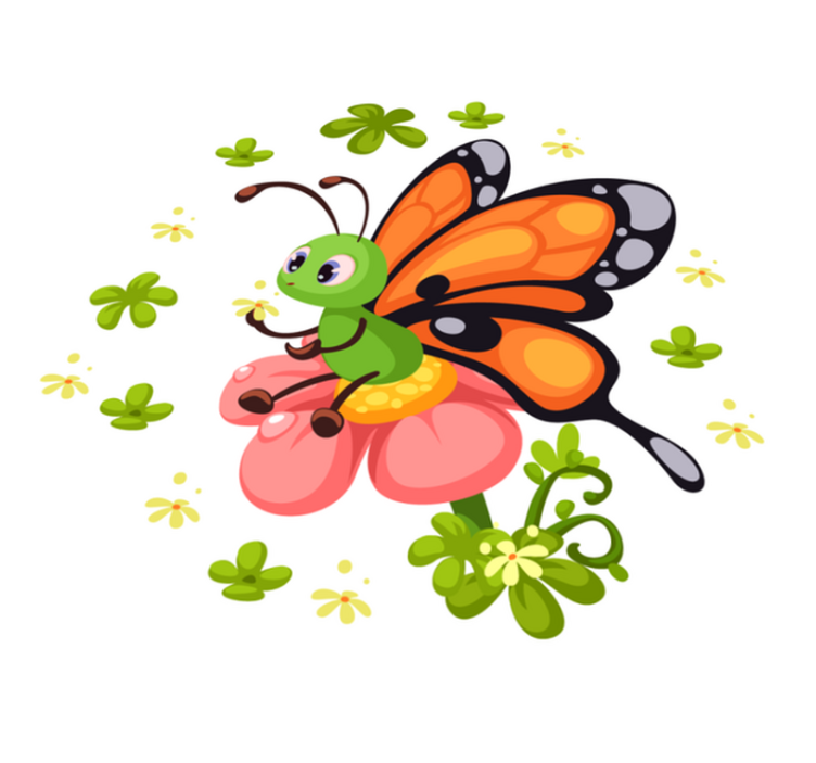 나비는 꽃 동물 양탄자에 앉아 - TenStickers