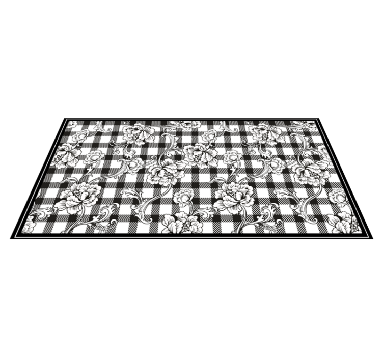 체크 패턴의 꽃무늬 거실 깔개 - TenStickers
