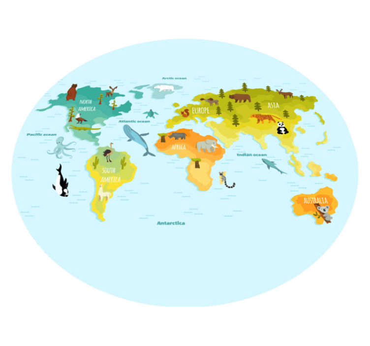 전형적인 동물 지도 깔개가 있는 다채로운 디자인 - TenStickers