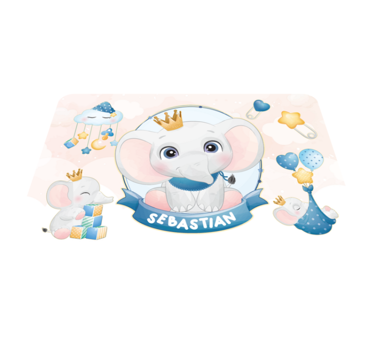 이름이있는 비닐 카펫 왕관을 쓴 코끼리 놀이 친구 - TenStickers