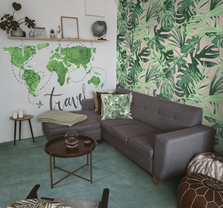 북유럽 스타일 옅은 녹색 북유럽 비닐 러그 - TenStickers