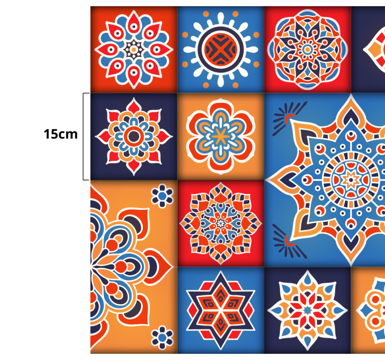 다채로운 꽃 타일 부엌 바닥 타일 - TenStickers